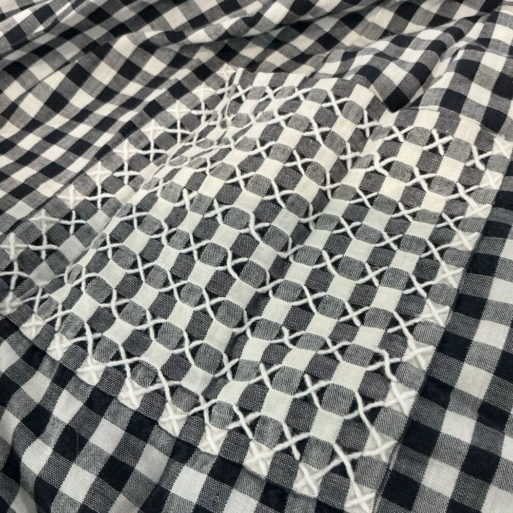 Vintage Handmade Black White Gingham Half Apron Embroidered Pocket 70” Tie